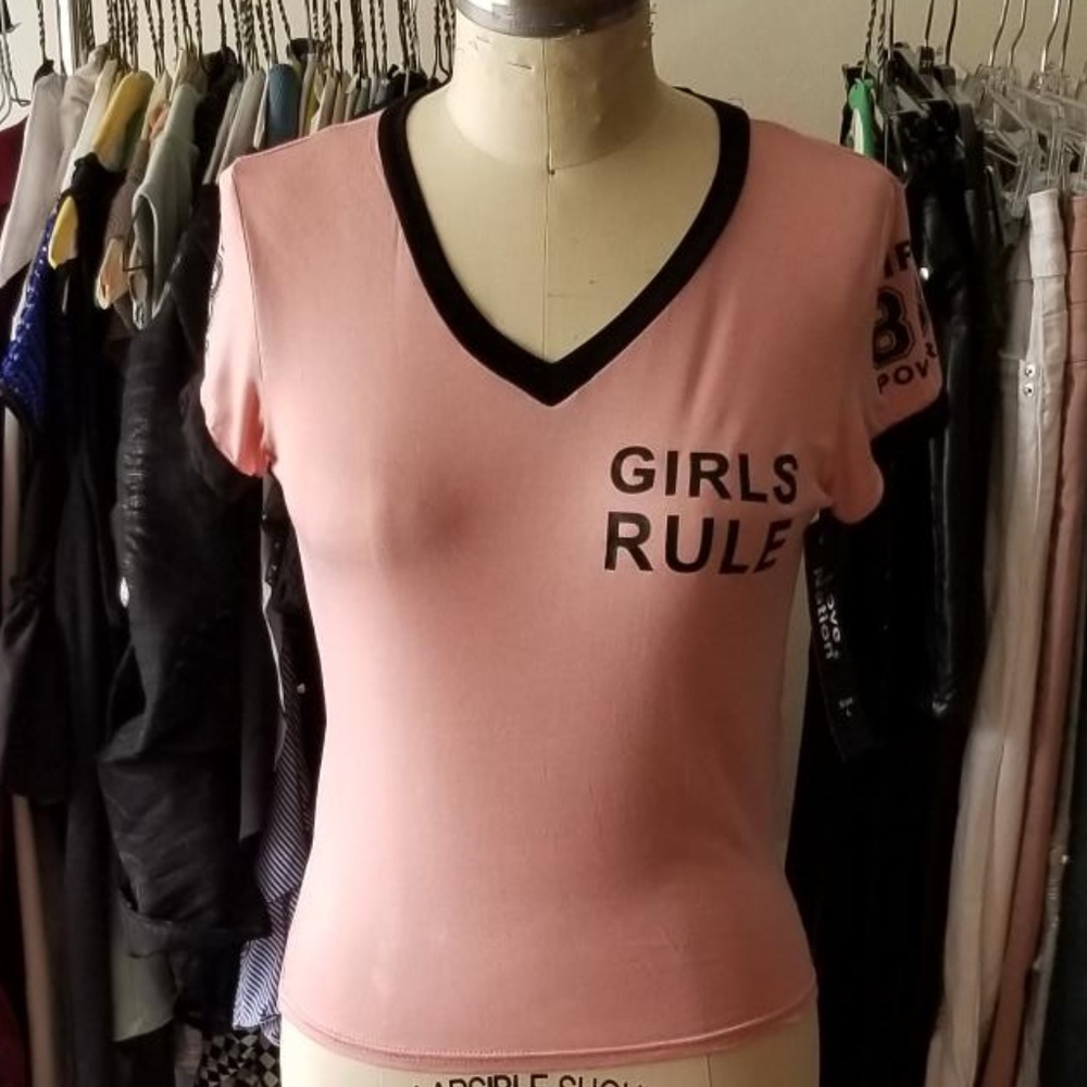PINK BLACK GIRLS RULE GIRL POWER SHORT SLEEVE TEE
